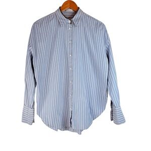 Brunello Cucinelli Women's Striped Button Down Shirt Monili Neckline Details XL